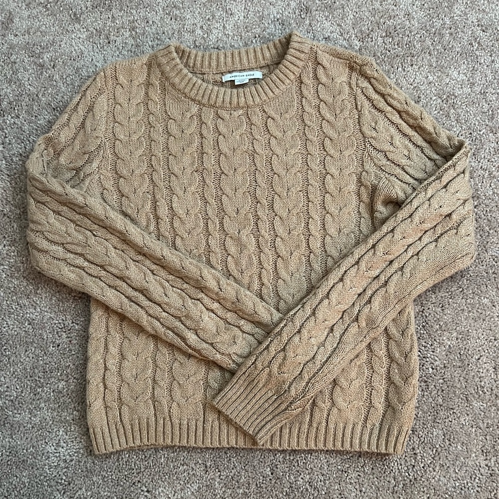 American Eagle Cropped Cable Knit Sweater